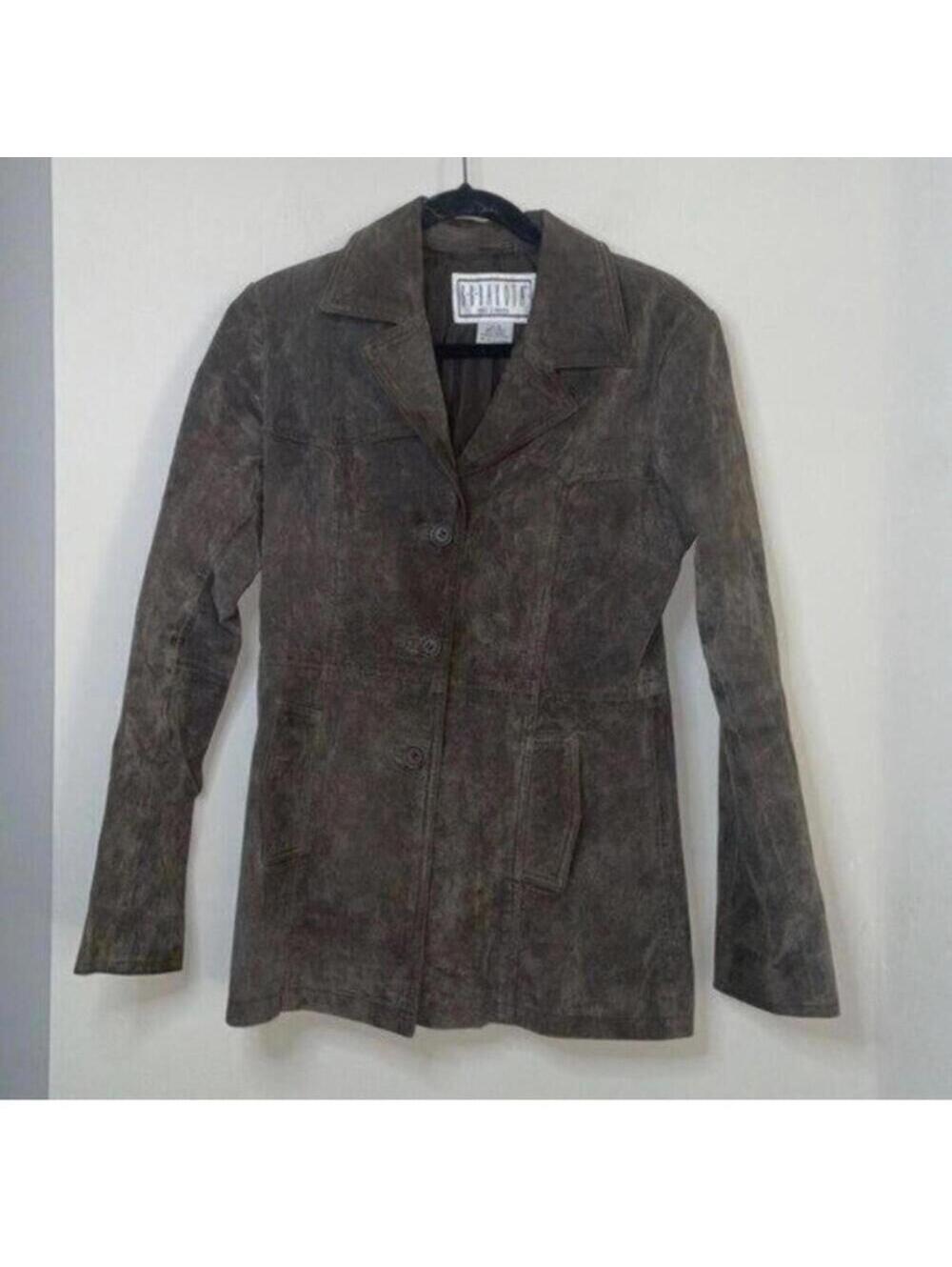 BB DAKOTA brown 100% Leather Long Sleeve Button Up Jacket Lined Classic Moto